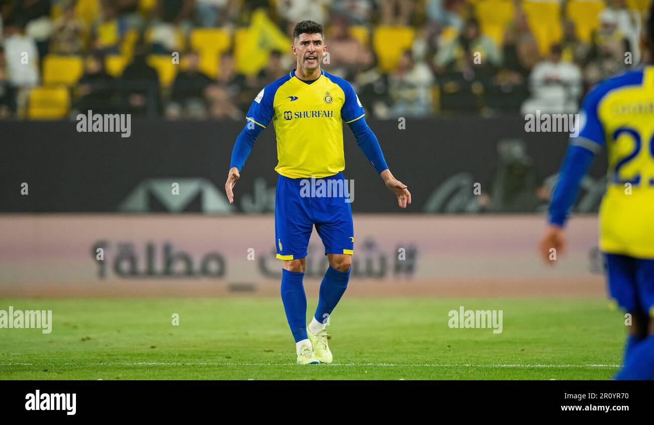 Alvaro Gonzalez Soberon of Al-Nassr FC in action against Al-Raed FC during their SAFF Roshn Saudi Pro League 2023-24 Match Day 24 at Al-Awwal Park Stadium on April 29, 2023 in Riyadh, Saudi Arabia. Photo by Victor Fraile / Power Sport Images Stock Photo