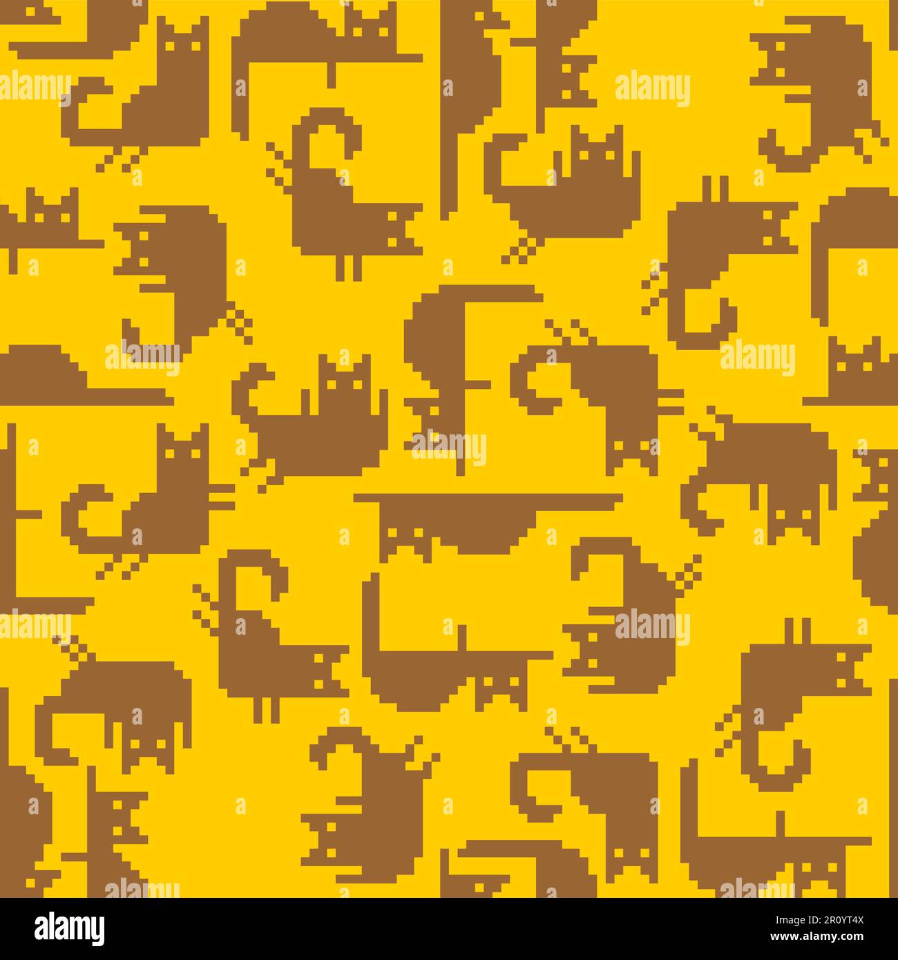 Cat pixel art pattern seamless. 8 bit pat background. pixelated Baby fabric texture Stock Vector