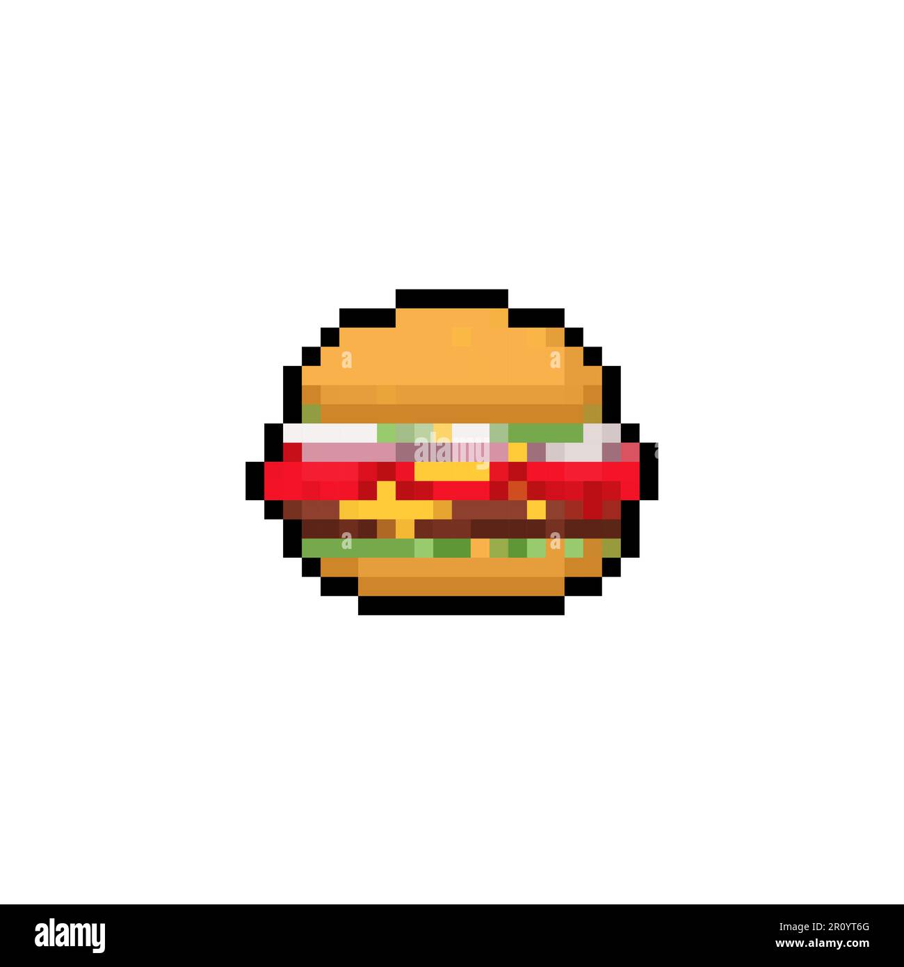 Burger pixel art. Hamburger pixelated. Fast food 8 bit Stock Vector