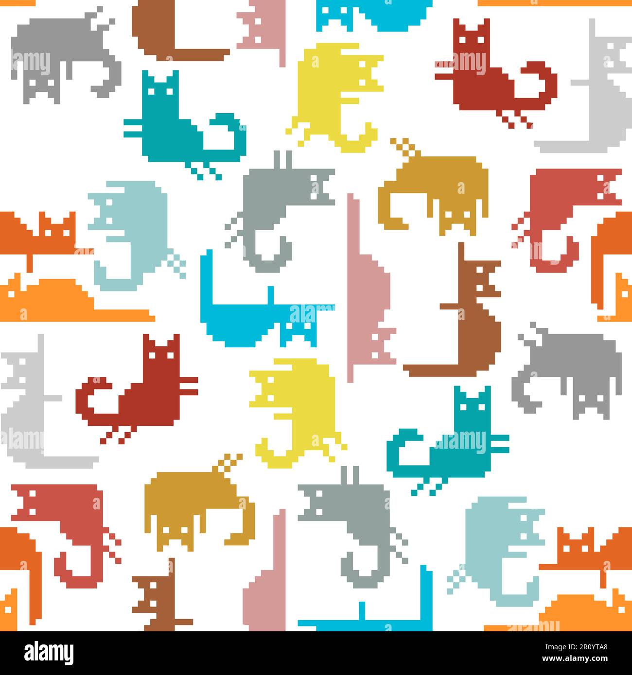 Cat pixel art pattern seamless. 8 bit pat background. pixelated Baby fabric texture Stock Vector