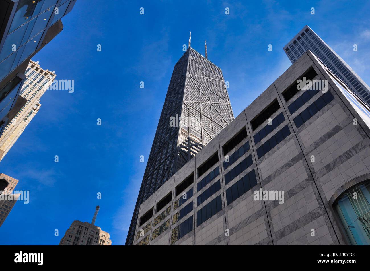 This is a view of a skyscraper as seen looking up from the street Stock Photo