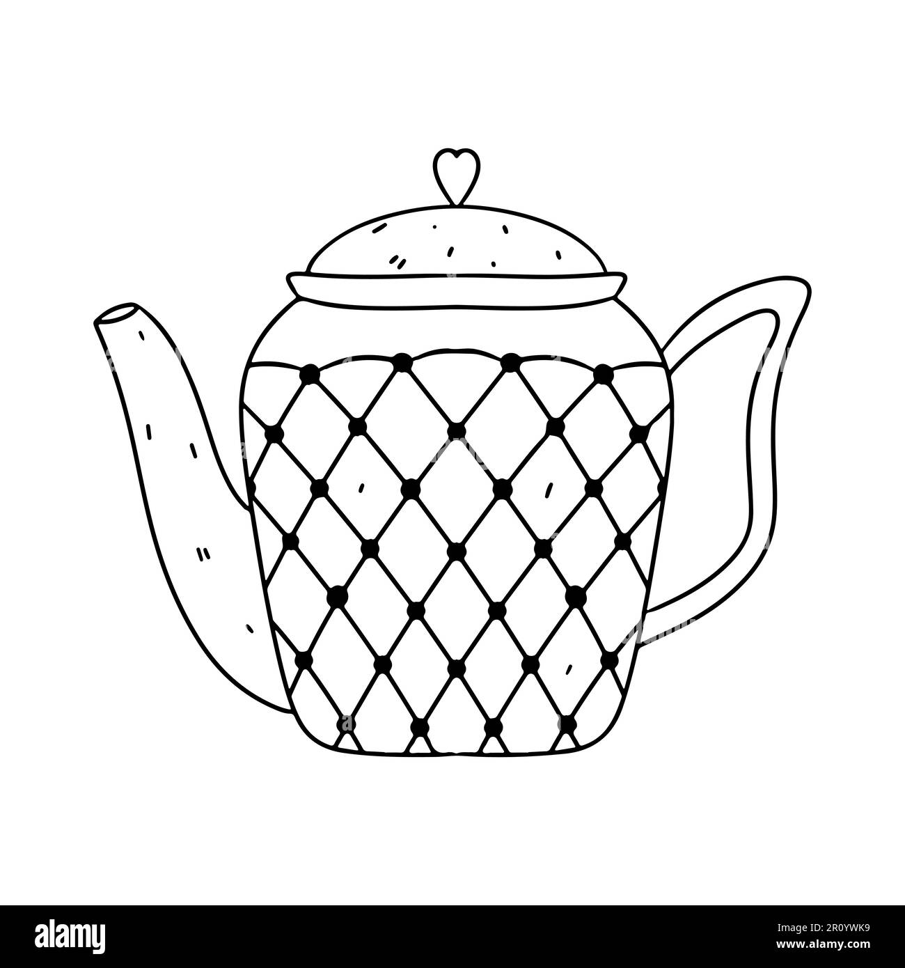Cute teapot for tea ceremony in hand drawn doodle style. Vector illustration isolated on white. Coloring page Stock Vector