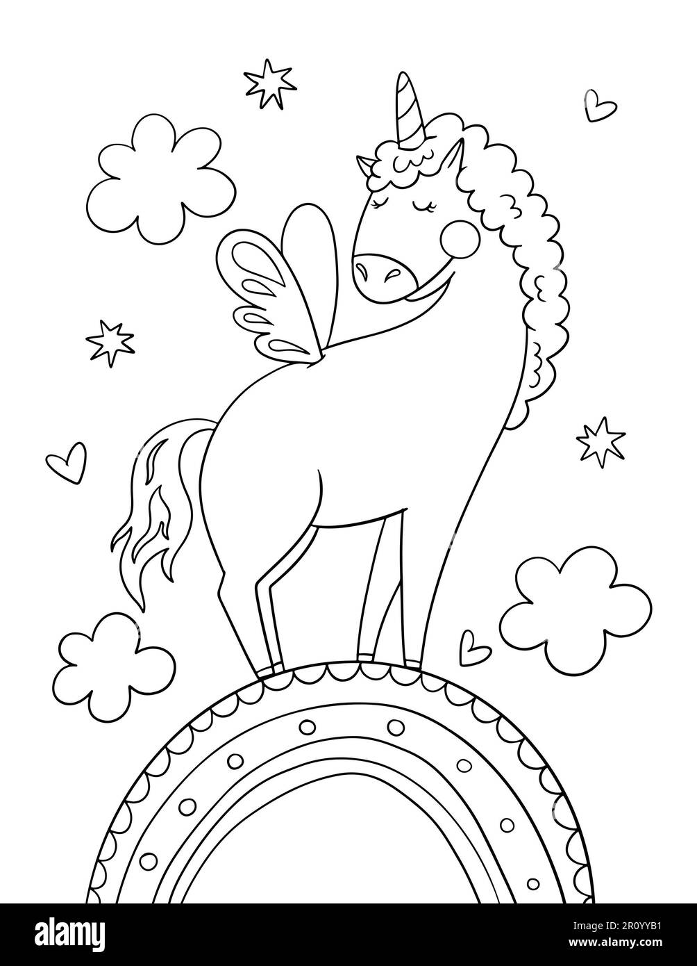 Doodle unicorn coloring page for coloring page. Art poster. Cartoon ...