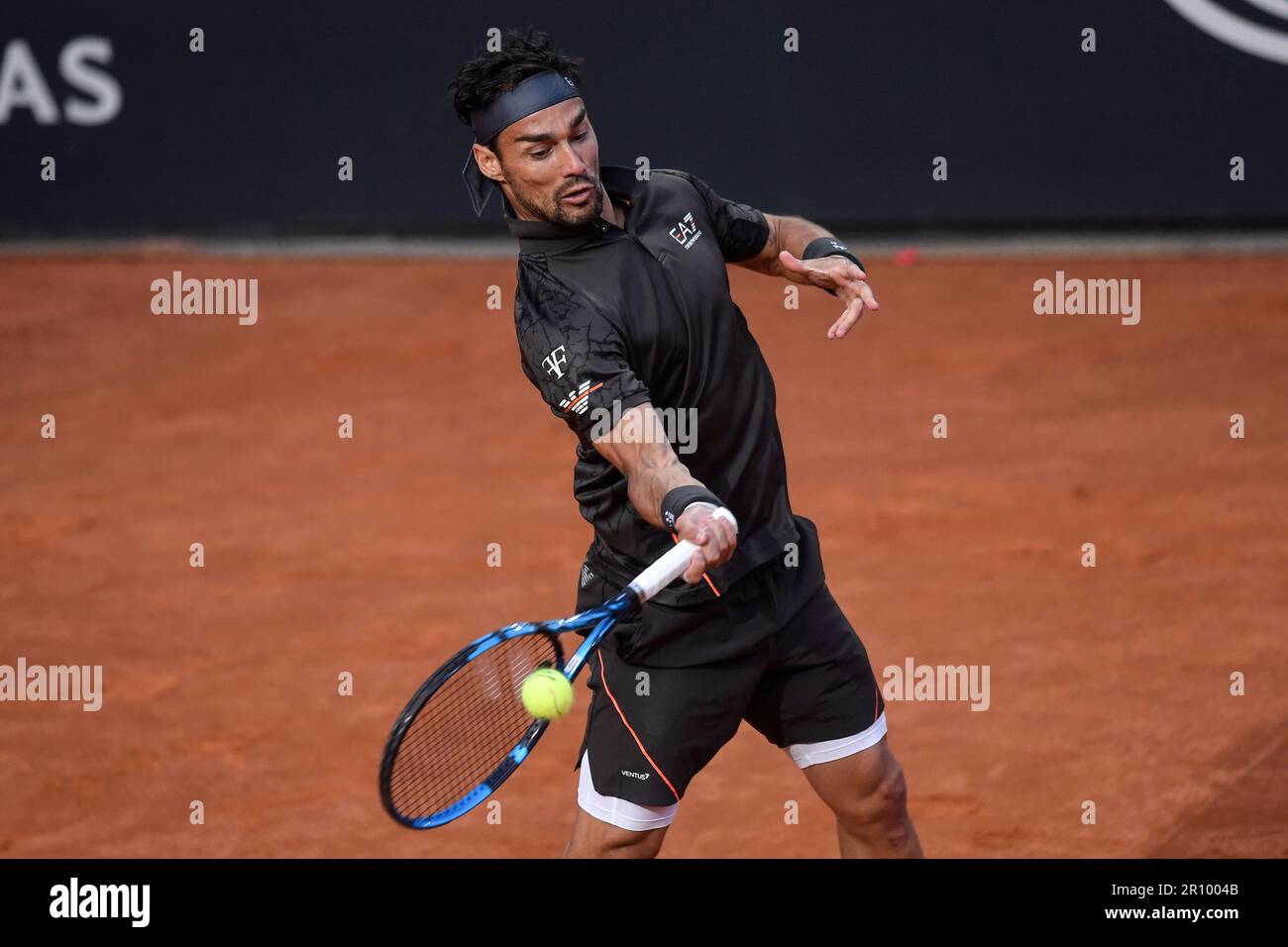 May 10, 2023, ROME: Fabio Fognini of Italy in action during his men's  singles first round match against Andy Murray of Britain (not pictured) at  the Italian Open tennis tournament in Rome