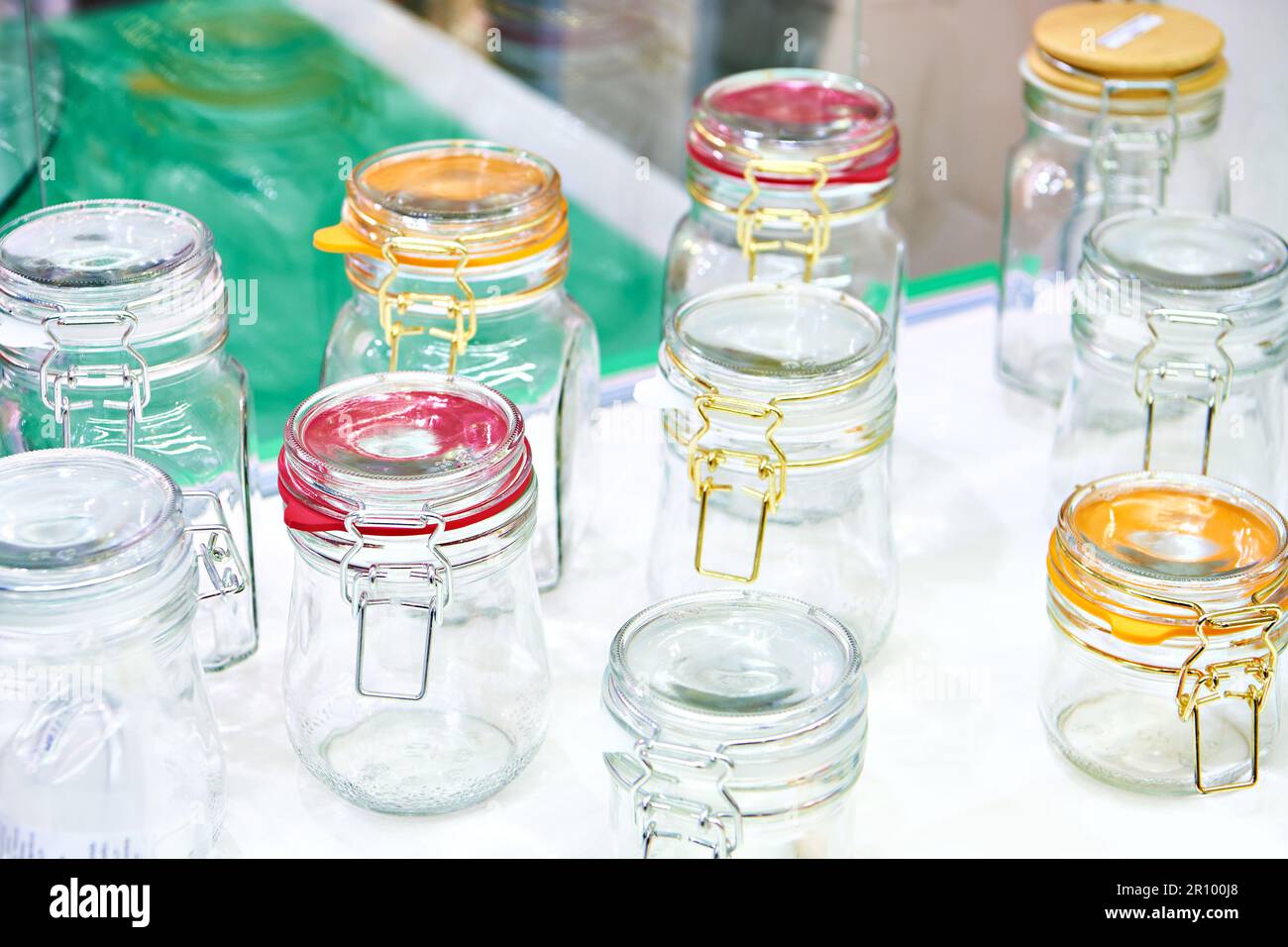 Glass jars for bulk products in shop Stock Photo Alamy