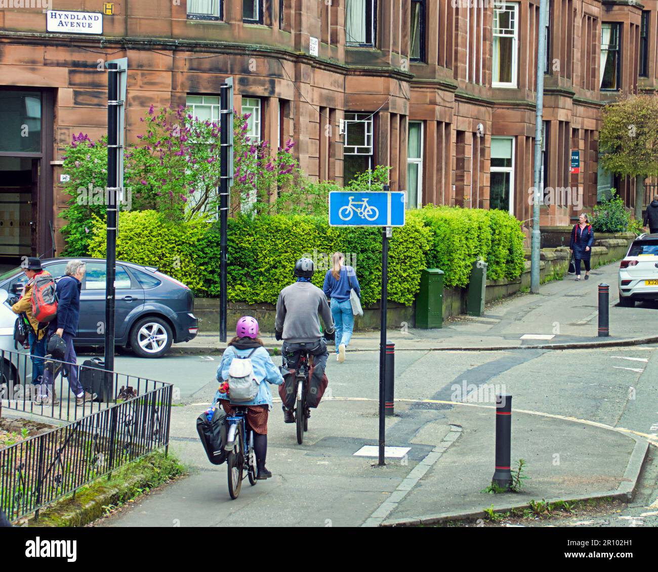 bicycles on the pavement om hyndland road Stock Photo
