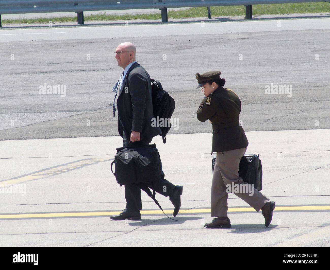 New York, New York, USA. 10th May, 2023. Queens, New York, .President Joseph R. Biden arrived at John F. Kennedy Airport then he boarded Marine 1 to travel to Westchester Community College for a speech on the Debit limit and an assault Weapon ban. military officer carries the ''Nuclear Football' (Credit Image: © Bruce Cotler/ZUMA Press Wire) EDITORIAL USAGE ONLY! Not for Commercial USAGE! Stock Photo