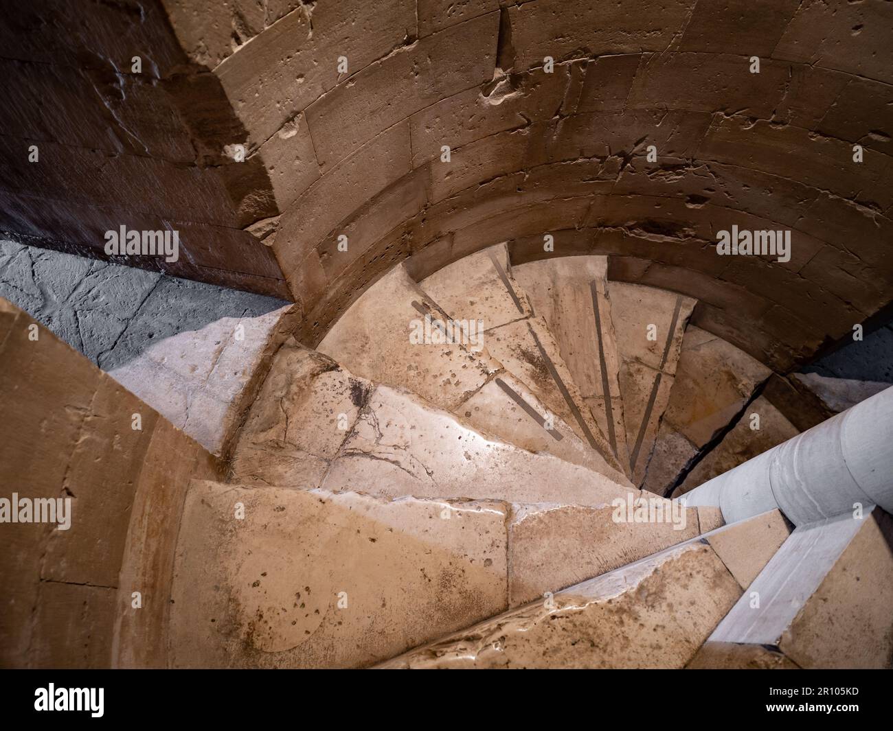 Spiral stone staircase in historical building or castle Stock Photo