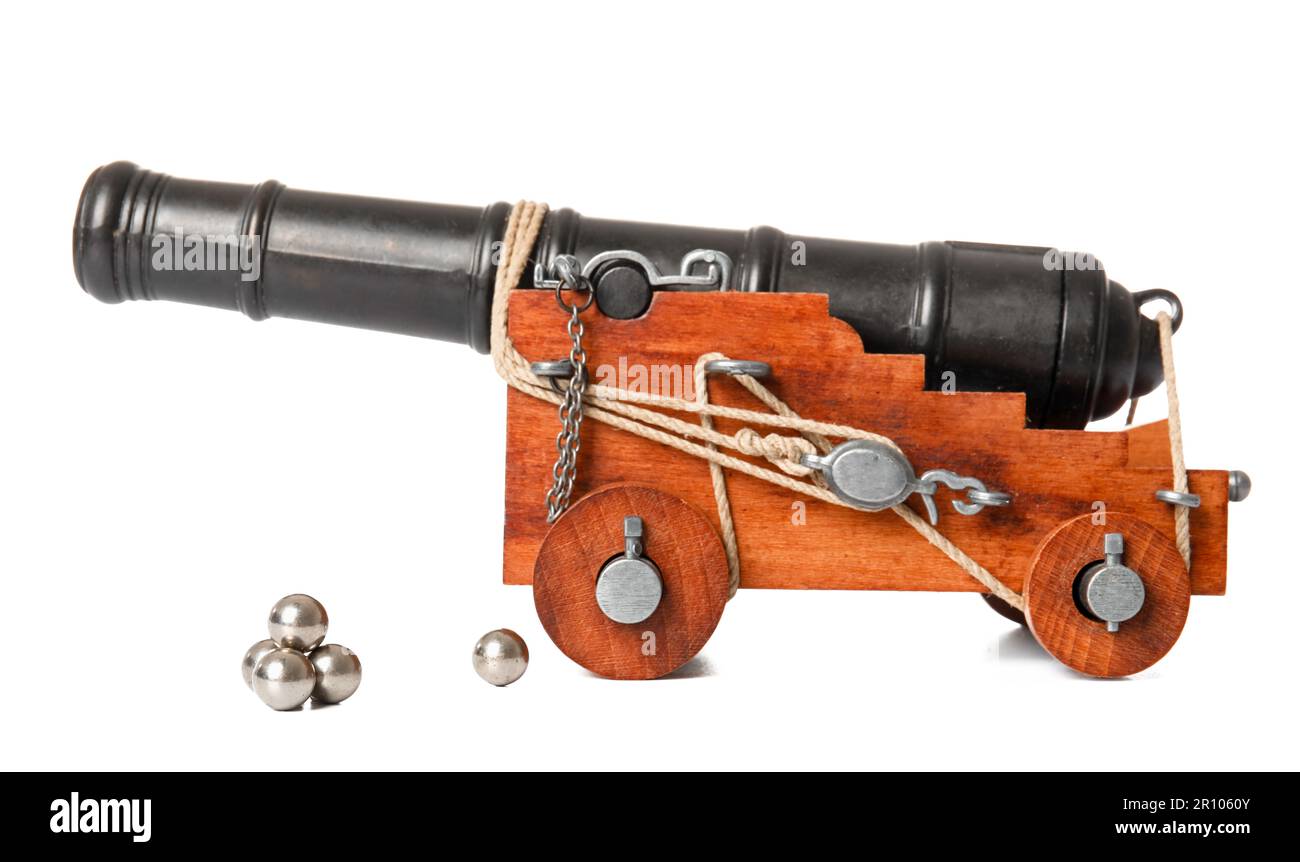 Toy model of cannon isolated on white background Stock Photo Alamy