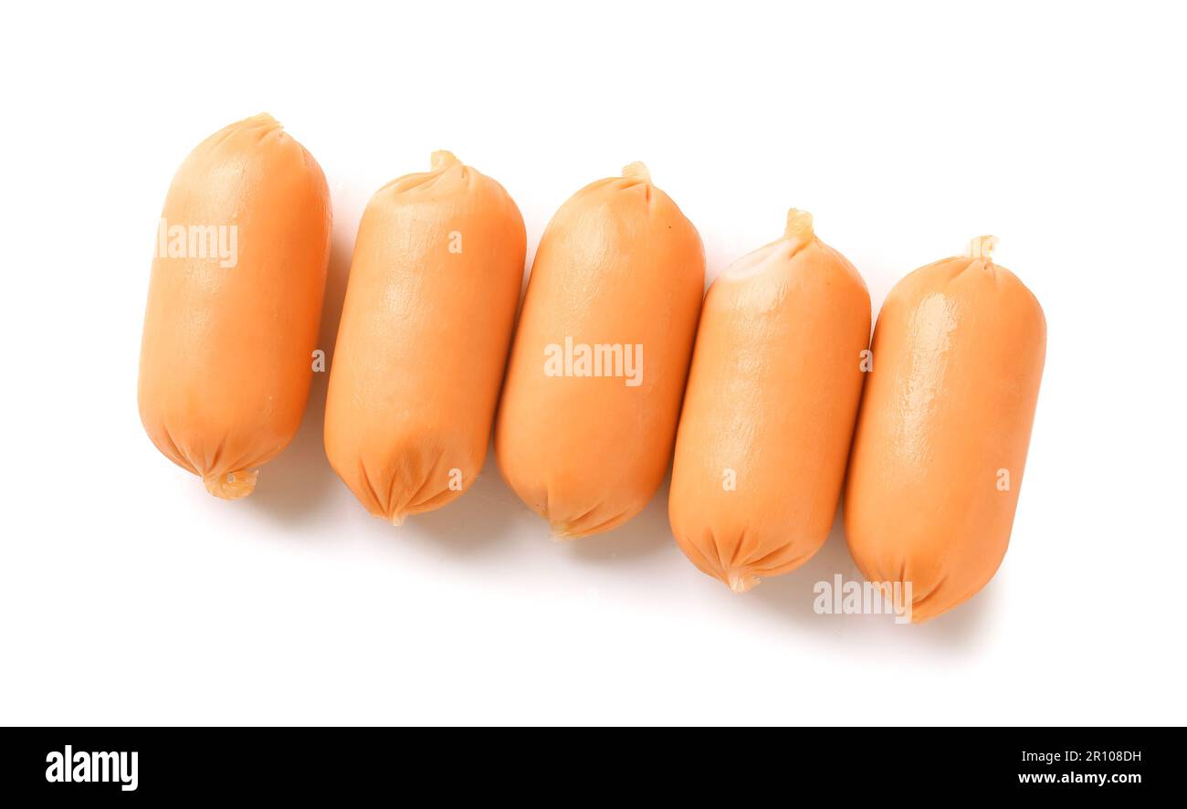 Tasty boiled sausages on white background Stock Photo