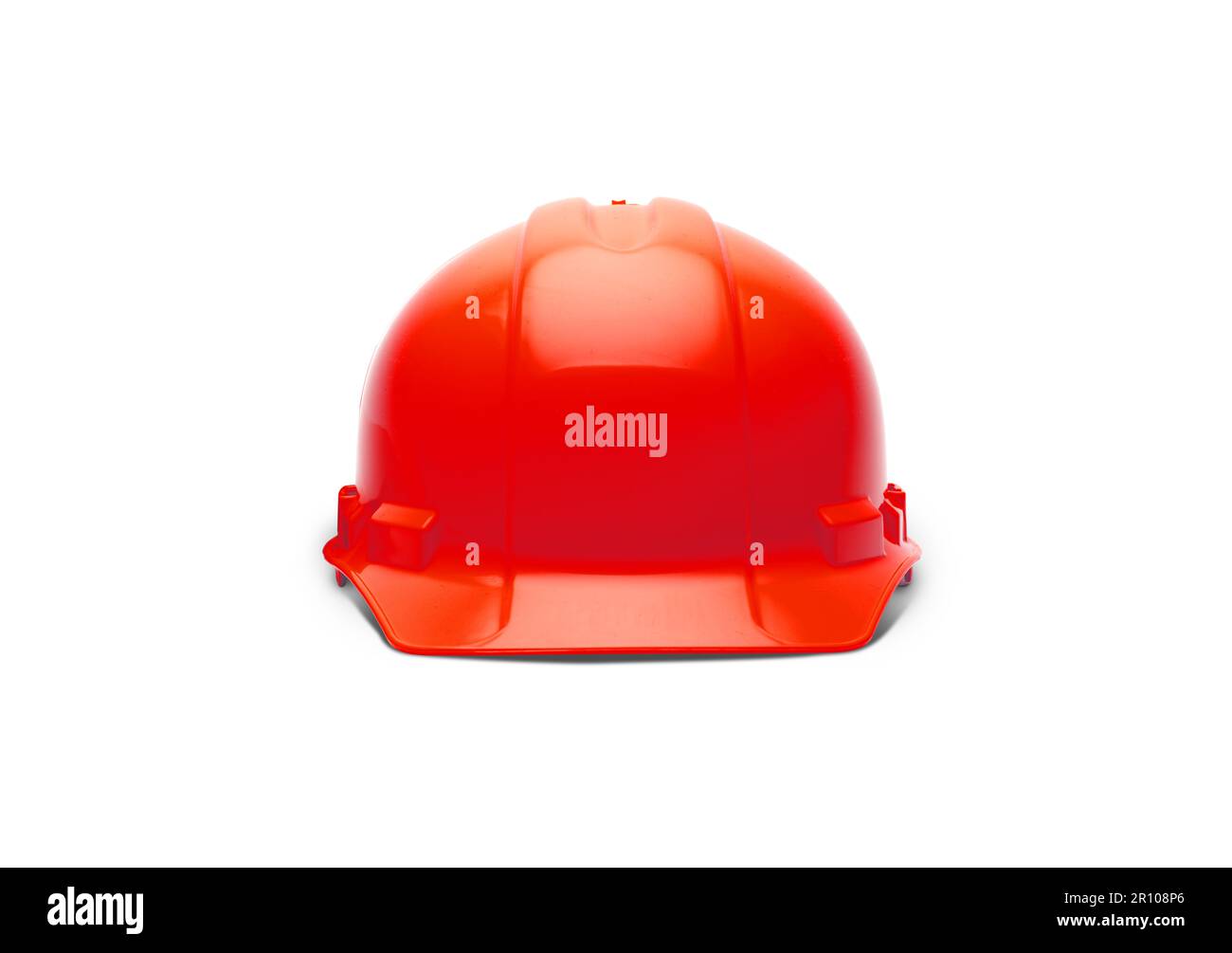 Red Construction Safety Hard Hat Facing Forward Isolated on White Ready