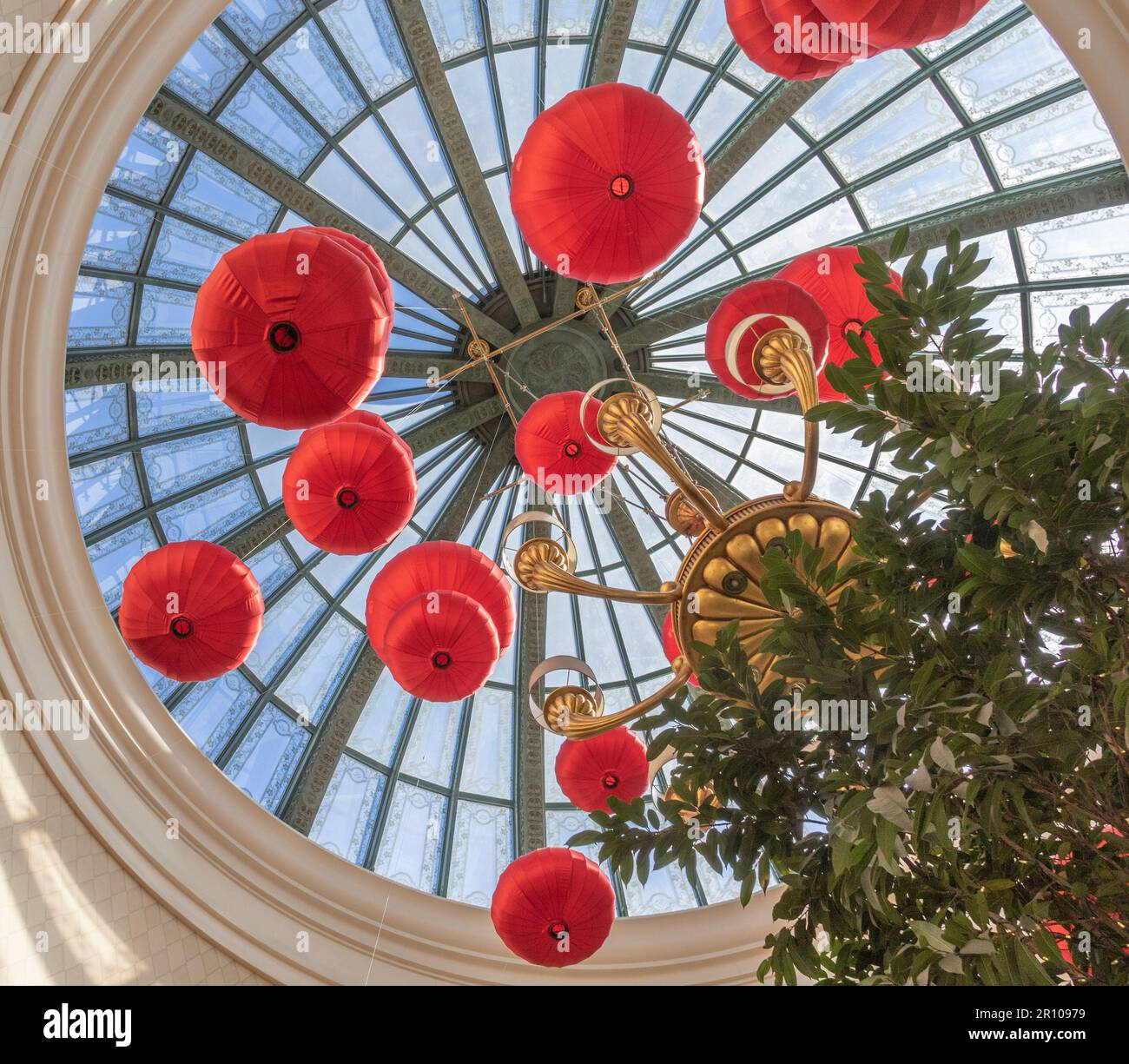 Chinese Lanterns decorating the Bellagio Hotel and Casino in Las Vegas, Nevada. Stock Photo