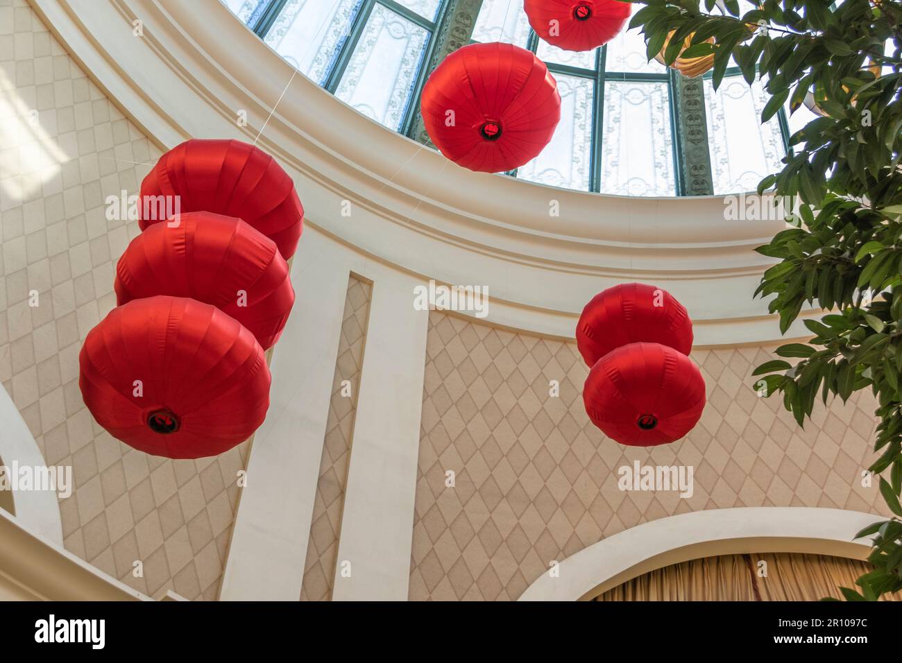 Chinese Lanterns decorating the Bellagio Hotel and Casino in Las Vegas, Nevada. Stock Photo