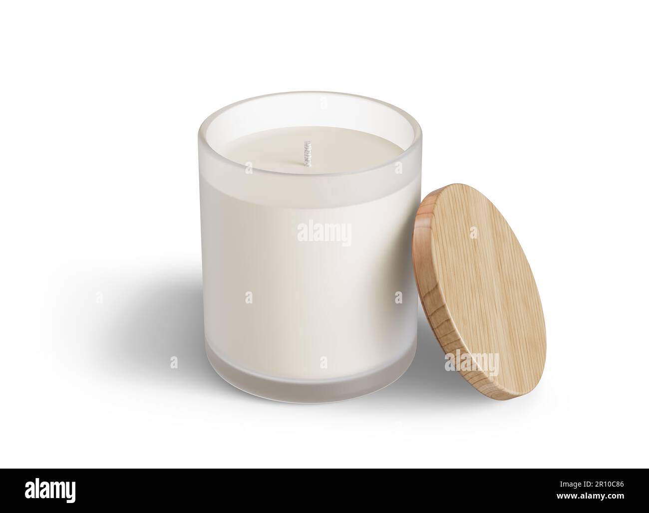 Minimalist candle mockup, frosted glass candle jar with wooden lid open