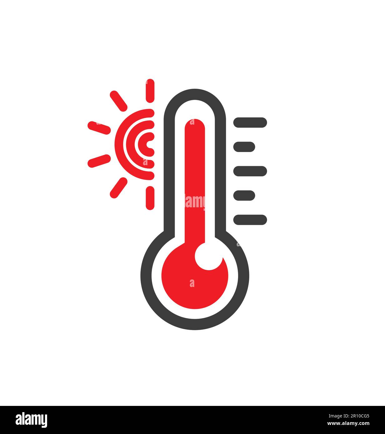 simple classic hot red thermometer temperature icon with sun small