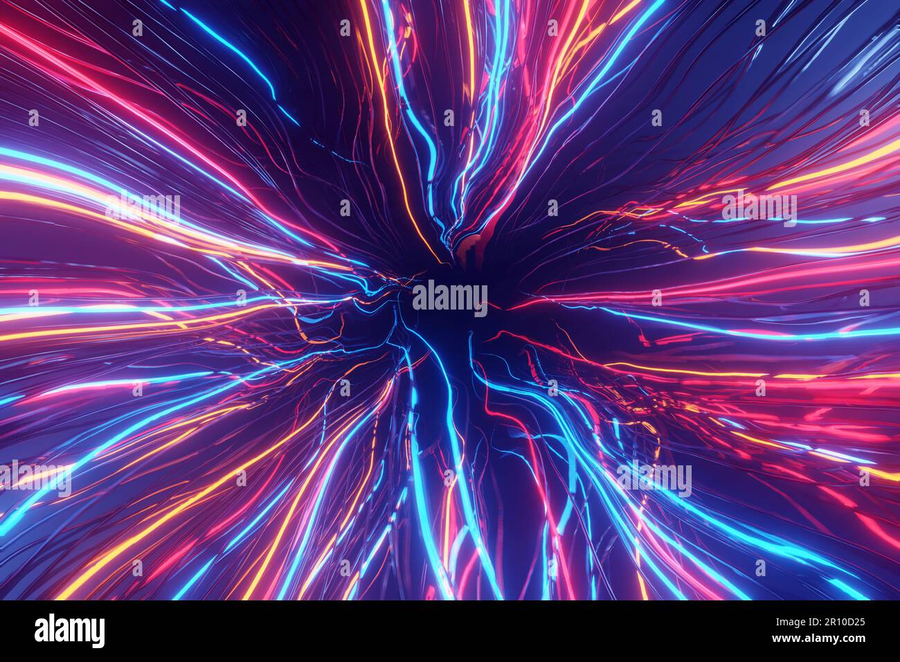 Abstract colorful tentacle-like light streaks reaching out to the centre. Design element for web design backgrounds and slide show presentations Stock Photo