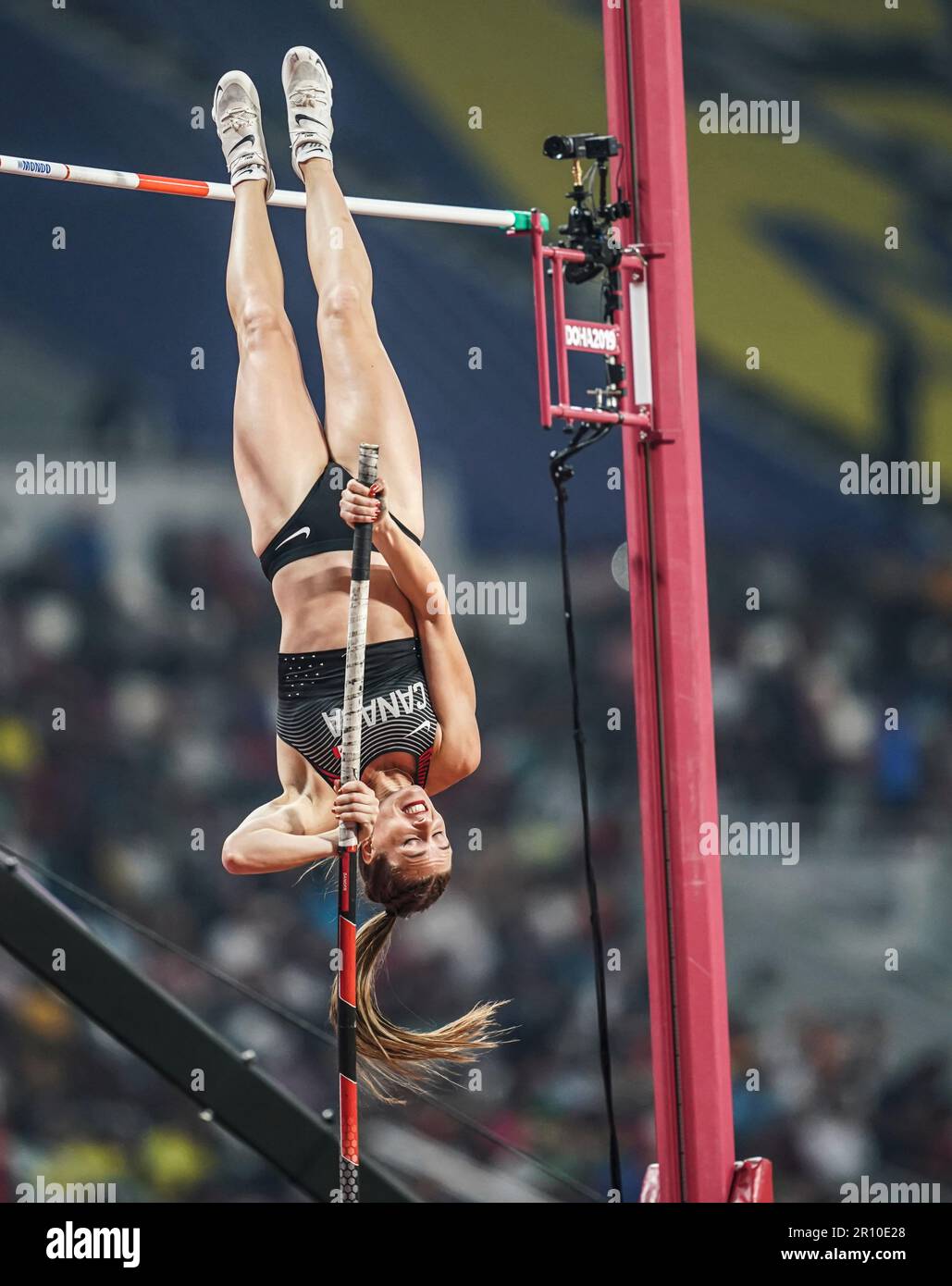 Alysha Newman participating in the pole vault at the Doha 2019 World