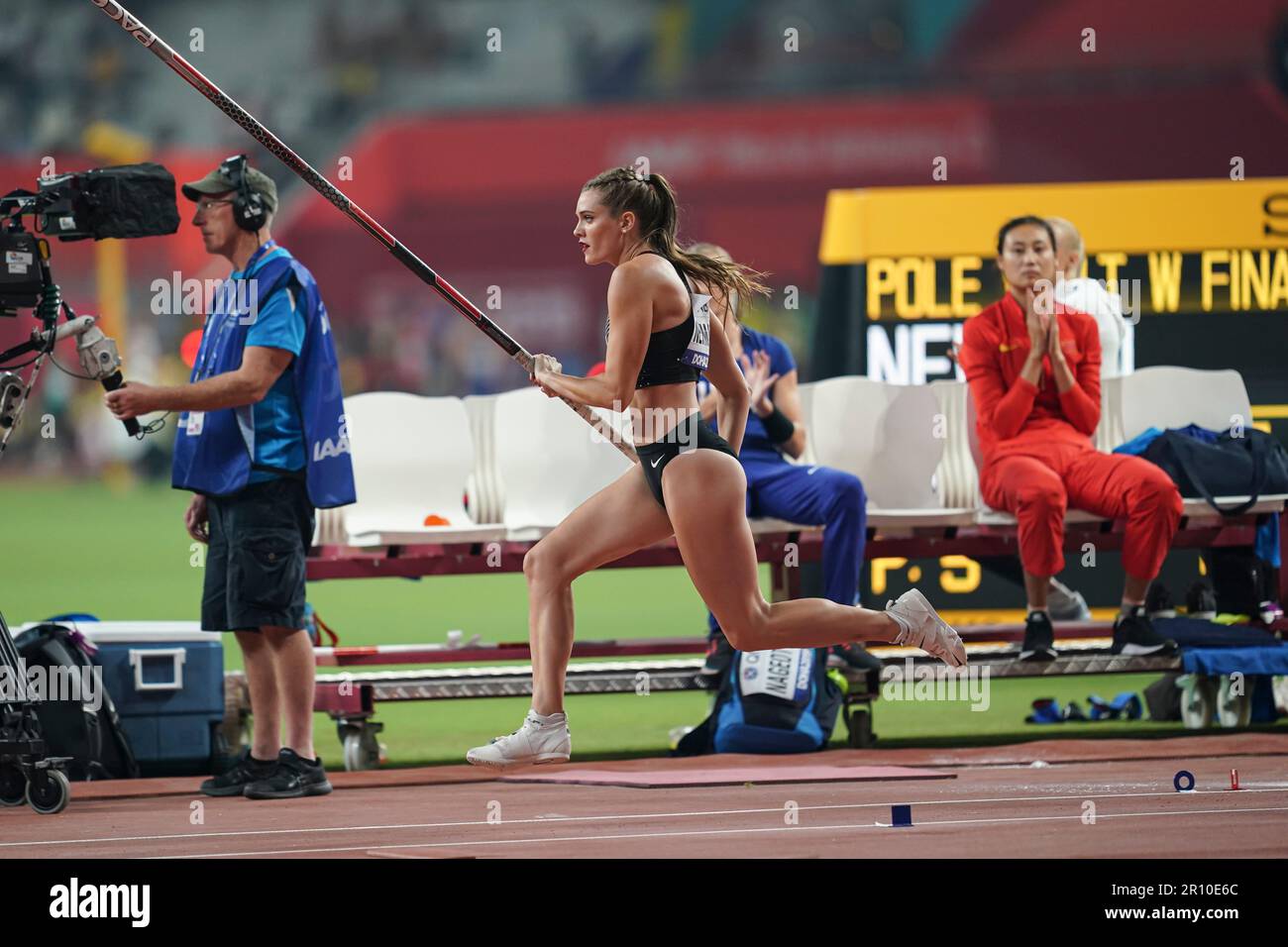 Alysha Newman participating in the pole vault at the Doha 2019 World ...