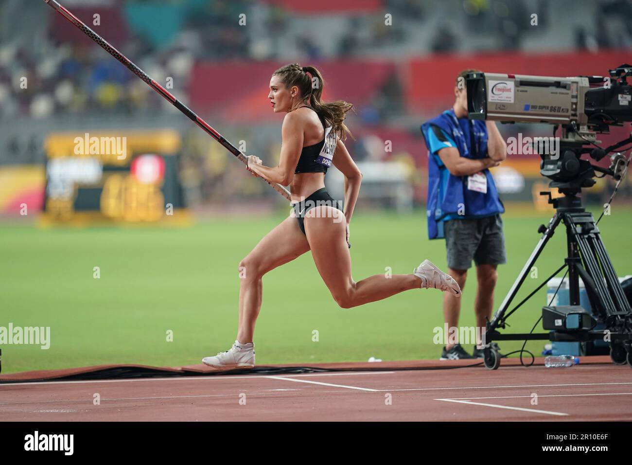 Alysha Newman participating in the pole vault at the Doha 2019 World ...