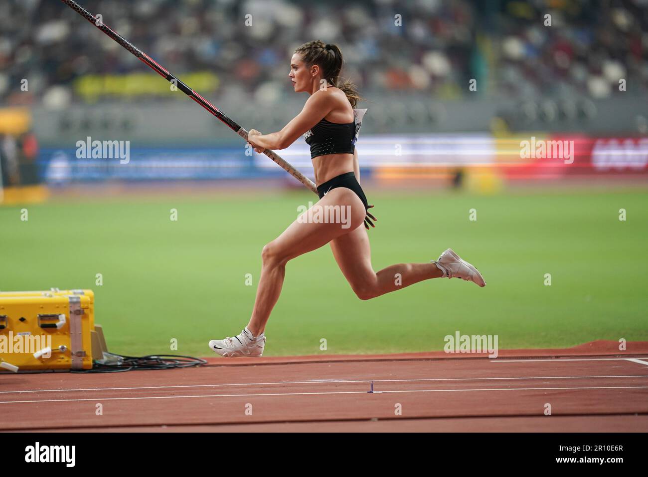 Alysha Newman participating in the pole vault at the Doha 2019 World ...