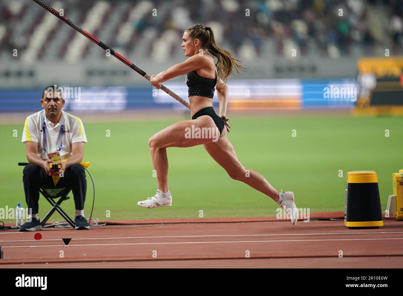 Alysha Newman participating in the pole vault at the Doha 2019 World ...