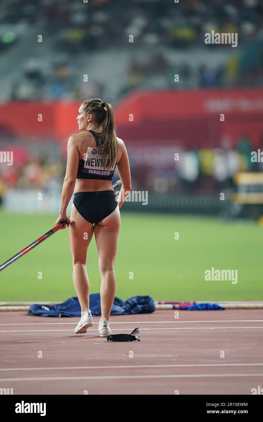 Alysha Newman participating in the pole vault at the Doha 2019 World ...