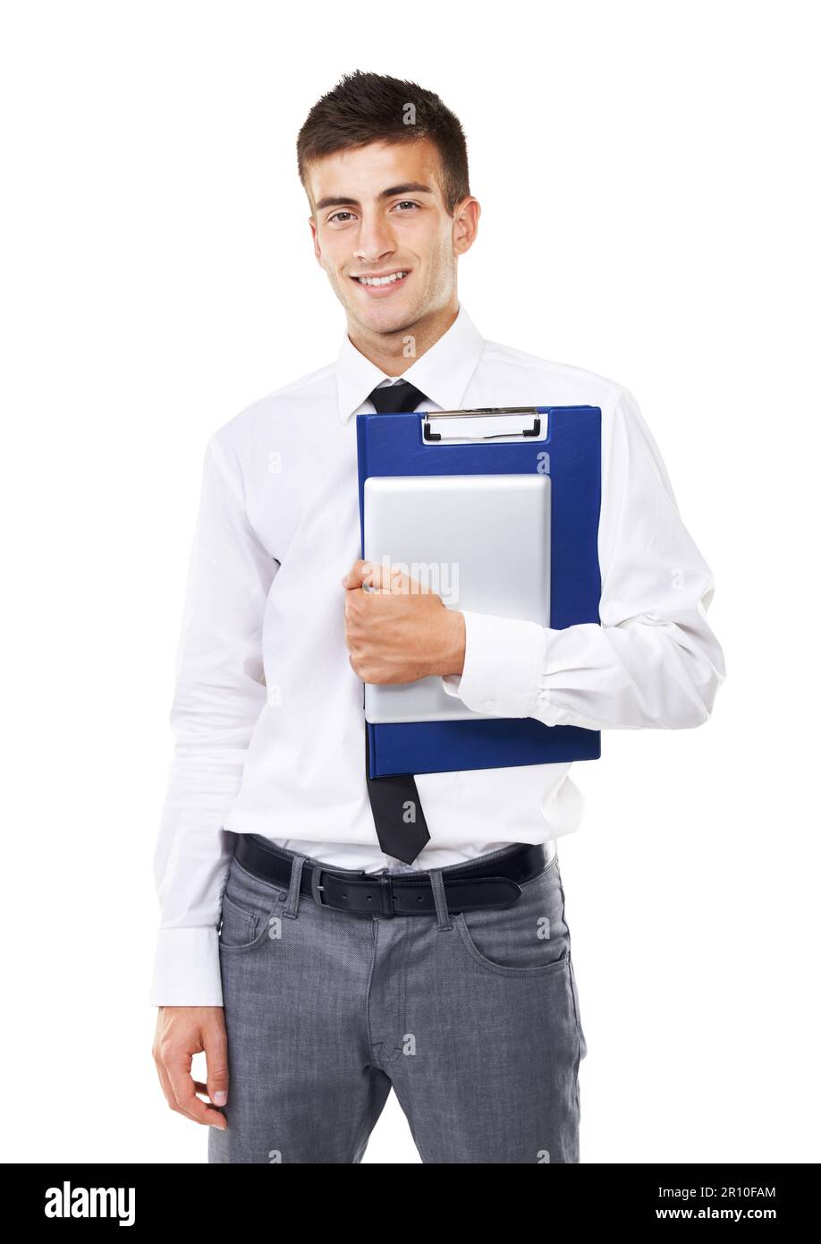 Ready to inspect. Portrait of a smiling man holding a clipboard. Stock Photo