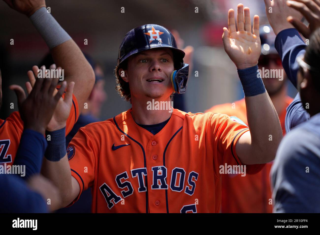 Houston Astros' Jake Meyers celebrates after scoring on a three-run double  by Jeremy Pena against the Tampa Bay Rays during the fourth inning of a  baseball game Saturday, July 29, 2023, in