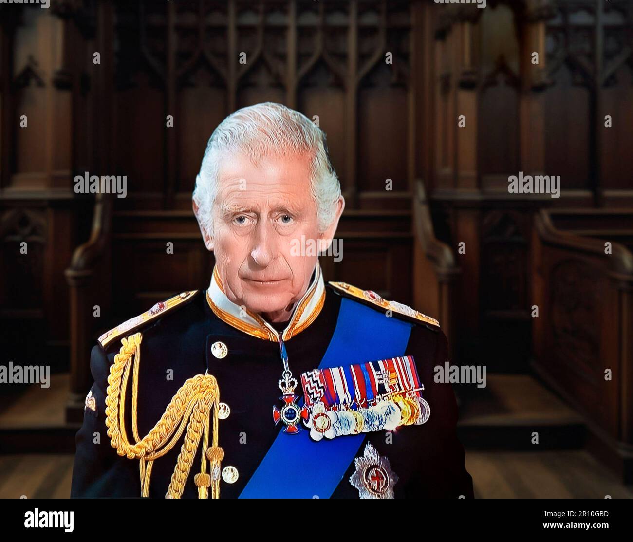 KING CHARLES III . A pensive reflective portrait head and shoulders of