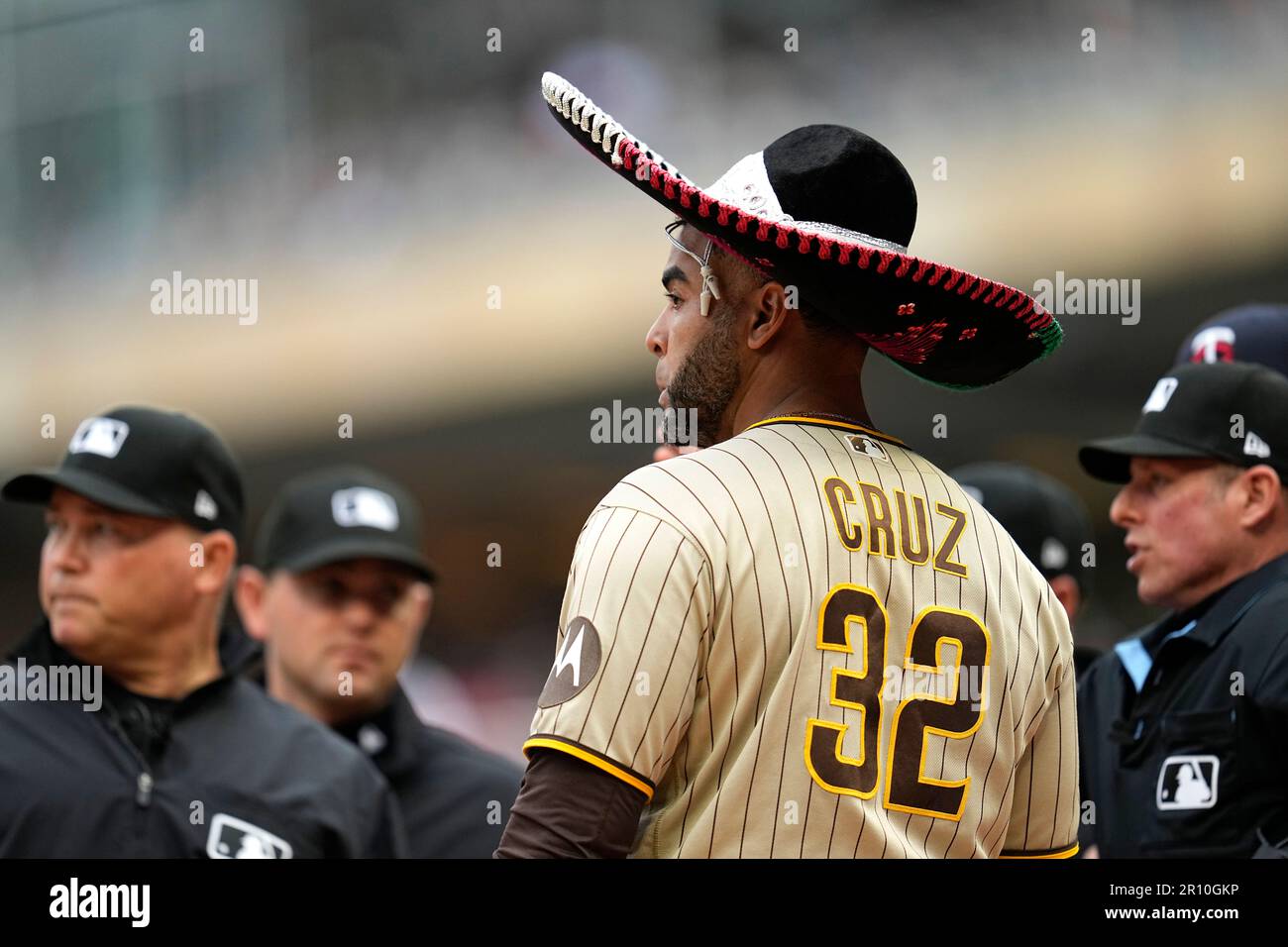 San Diego Padres' Nelson Cruz wears the team's home-run sombrero before a  baseball game against the Minnesota Twins, Tuesday, May 9, 2023, in  Minneapolis. (AP Photo/Abbie Parr Stock Photo - Alamy