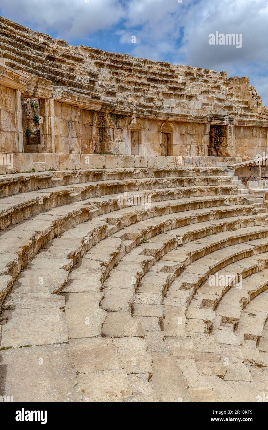 The North Theatre in the ancient Roman city of Jerash, the largest and most well-preserved ancient Roman city outside Italy, in northern Jordan Stock Photo