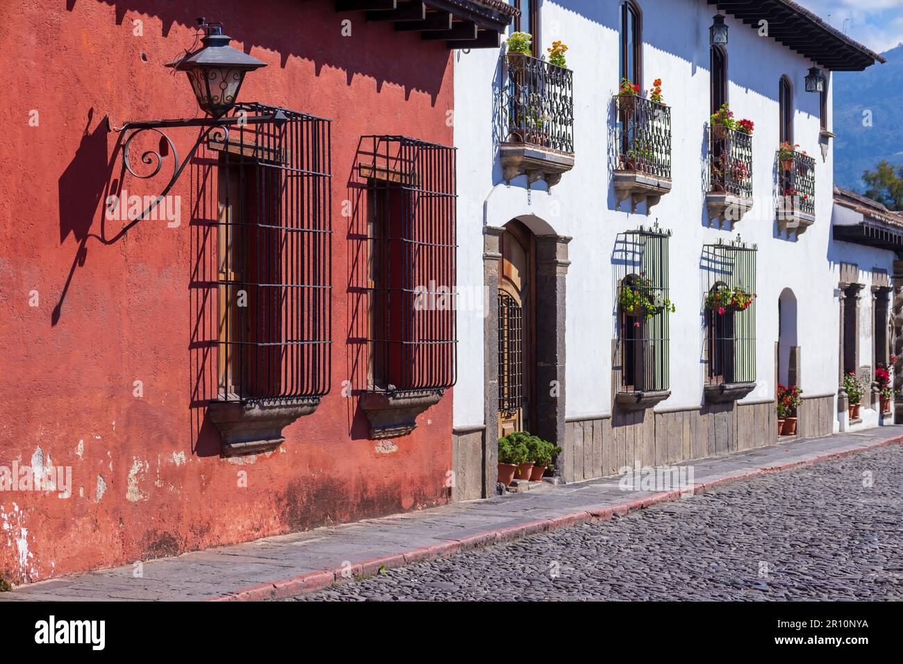Guatemala, colorful colonial Antigua streets in historic city center ...