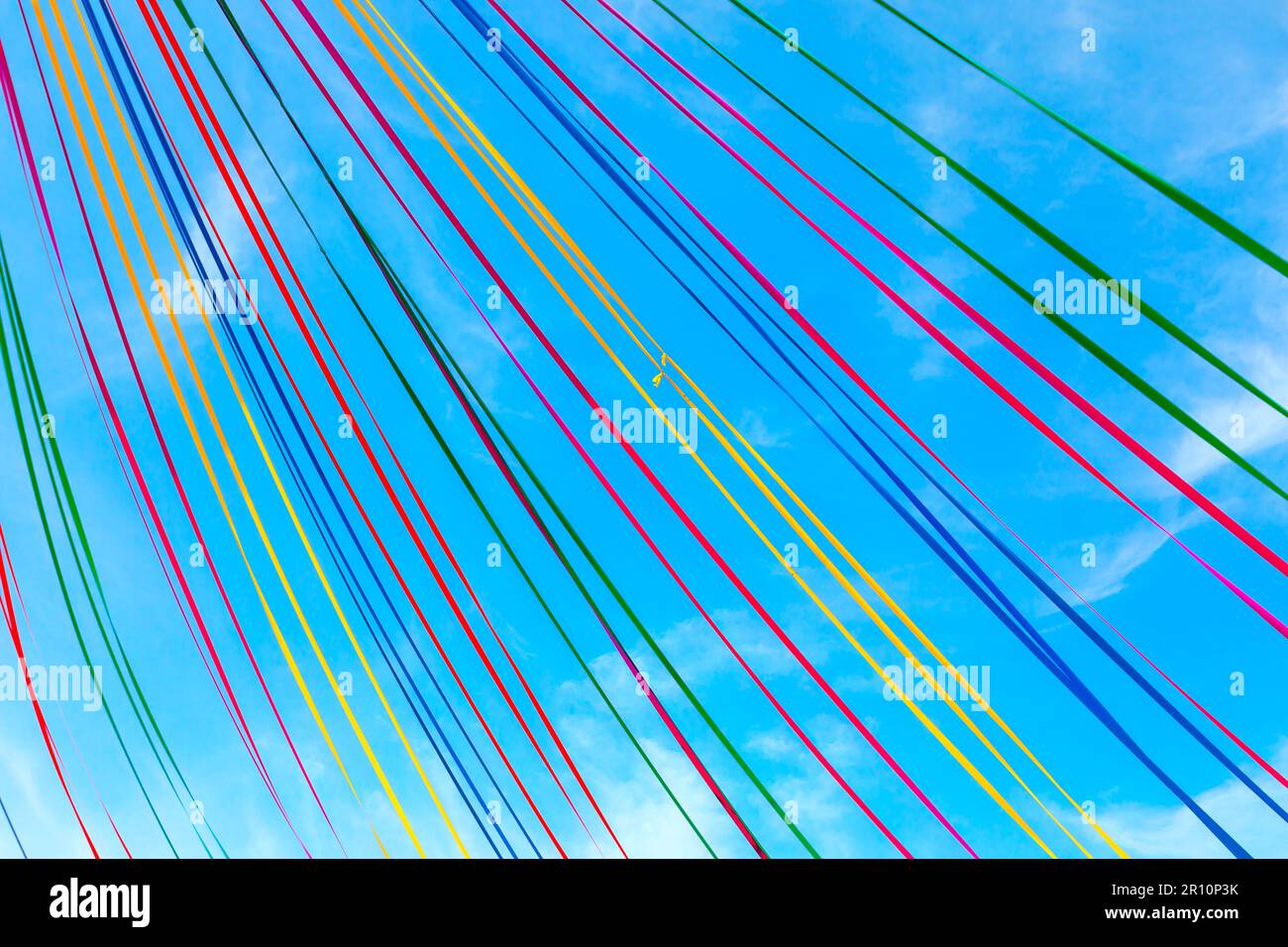 Colored ribbons in the sky . Festive background Stock Photo Alamy