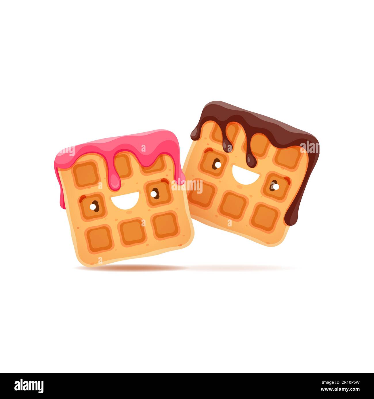Belgian waffle characters, cartoon sweet dessert food with face, vector