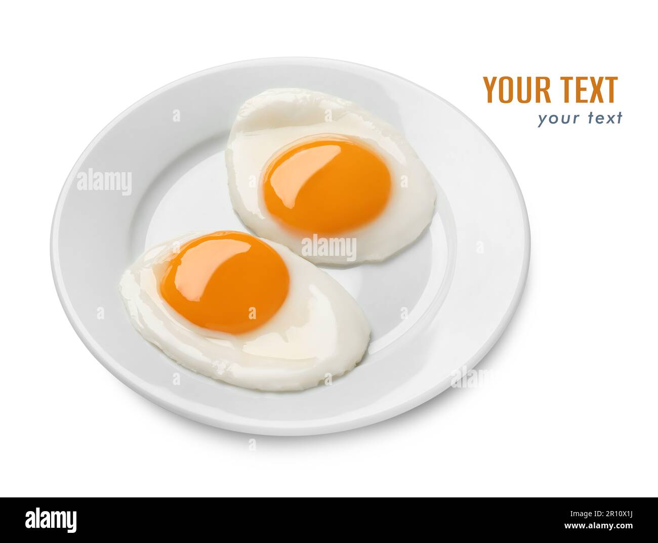 Plate with tasty fried eggs on white background. Space for design Stock ...