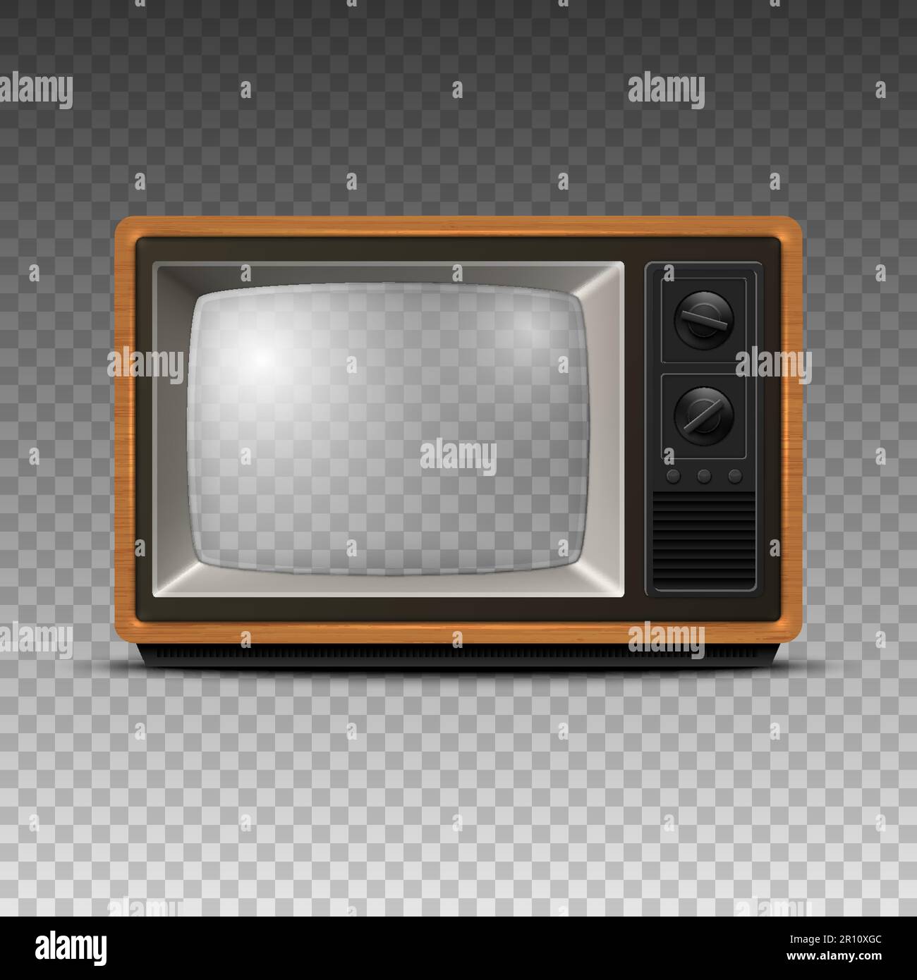 Vector 3d Realistic Retro Wooden TV Receiver Icon with Transparent Screen Closeup Isolated. Home Interior Design Concept. Vintage TV Frame, Television Stock Vector