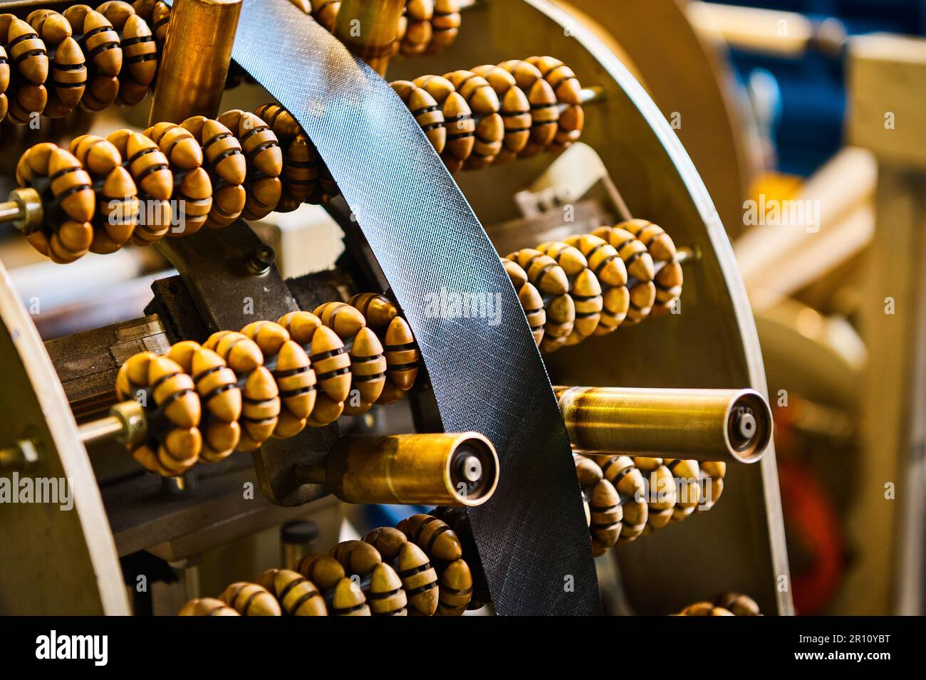 Rubber ribbon reinforced with textile on rollers at factory Stock Photo ...