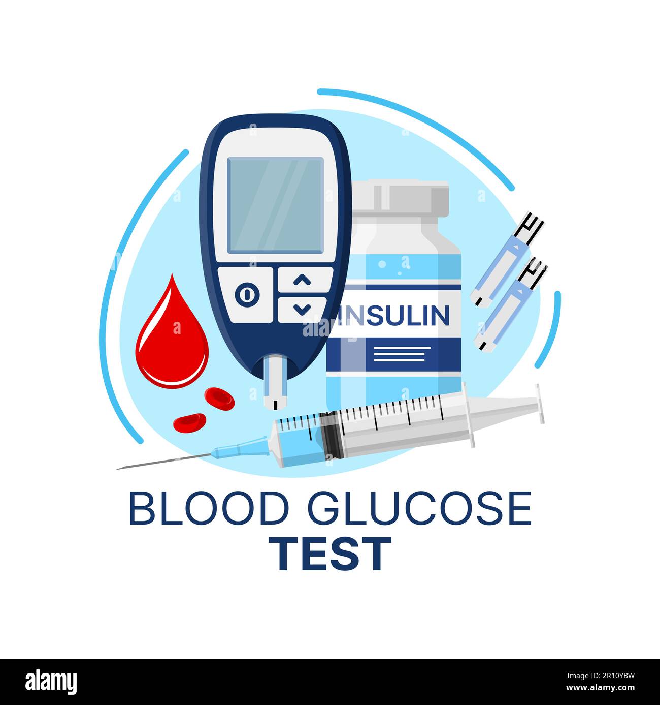 Blood glucose test icon of diabetes care. Vector insulin injection