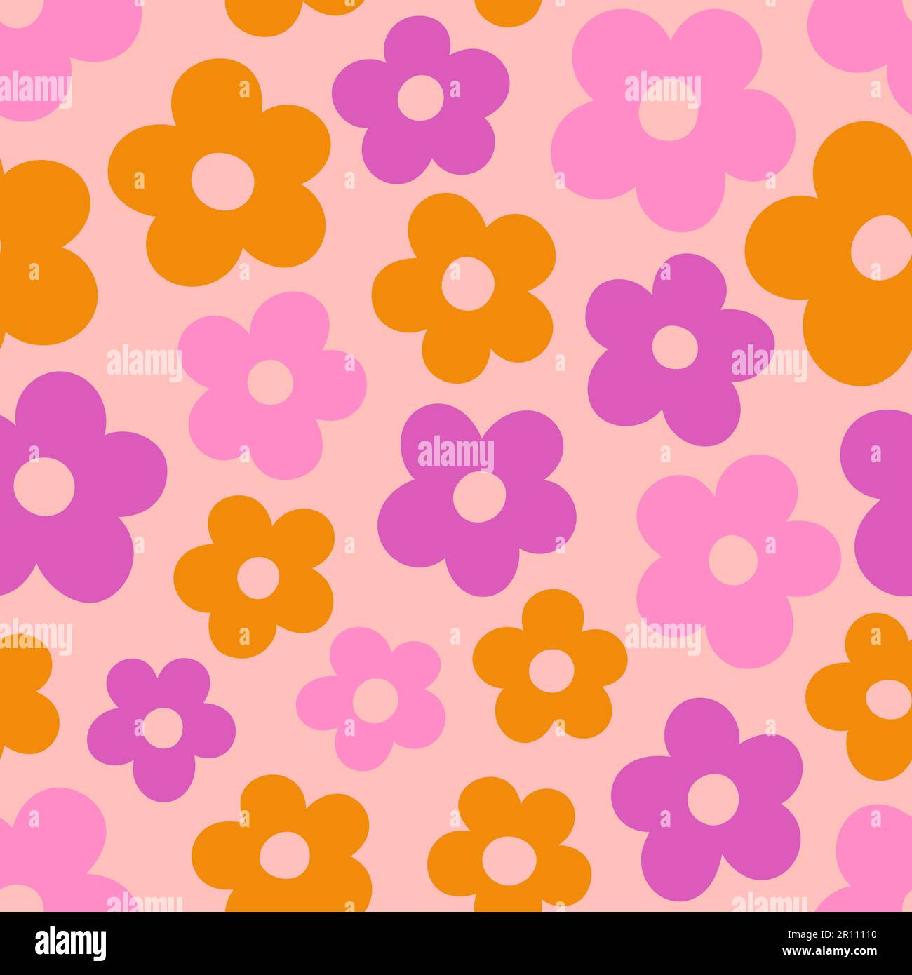 Groovy Daisy Flowers Seamless Pattern. Floral Vector Background in 1970s Hippie Retro Style for Print on Textile, Wrapping Paper, Web Design Stock Vector