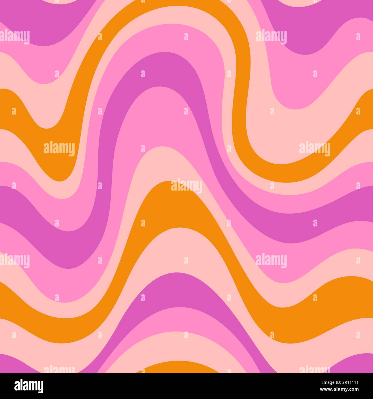 Groovy Waves Seamless Pattern. Psychedelic Abstract Curved Vector Background in 1970s Hippie Retro Style for Print on Textile, Wrapping Paper, Stock Vector