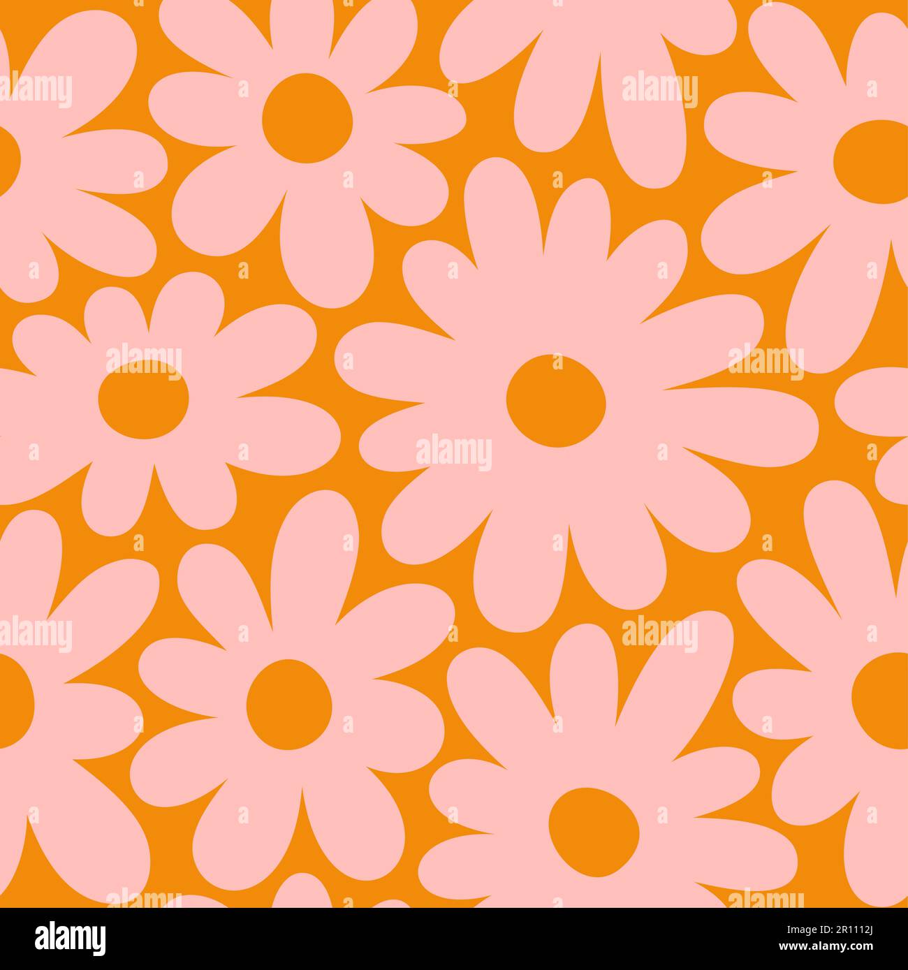 Groovy Daisy Flowers Seamless Pattern. Floral Vector Background in 1970s Hippie Retro Style for Print on Textile, Wrapping Paper, Web Design Stock Vector