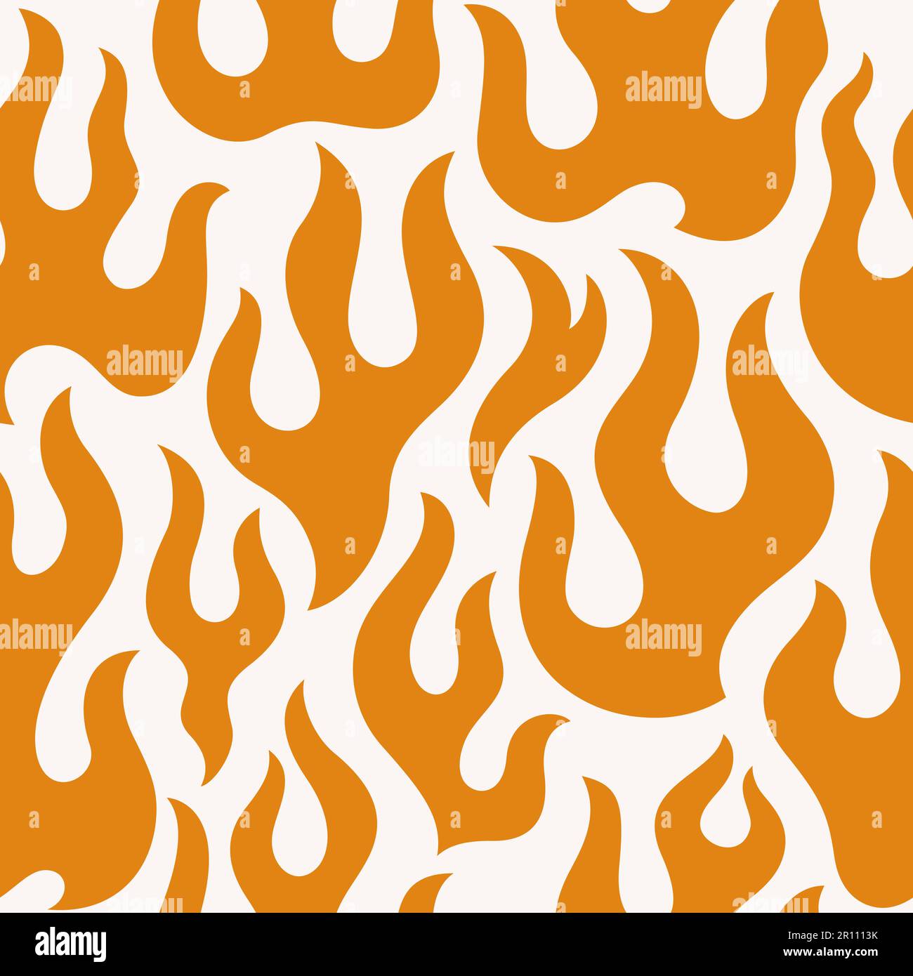 Groovy Orange Flame Seamless Pattern. Abstract Fire Vector Background in 1970s Hippie Retro Style for Print on Textile, Wrapping Paper, Web Design Stock Vector