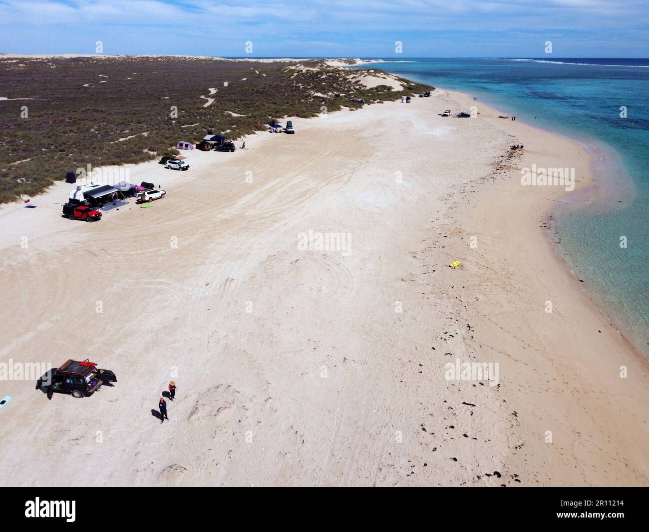 Aerial view of camping sites at South Lefroy Bay, Ningaloo Reef National Park, Western Australia. No MR or PR Stock Photo