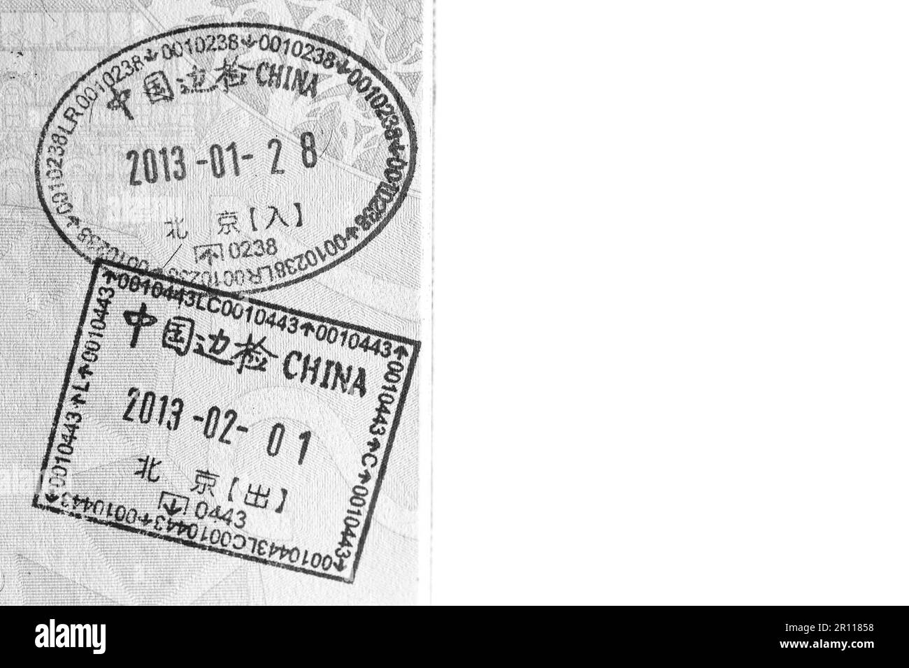 Detail of a China Visa on a real passport Stock Photo