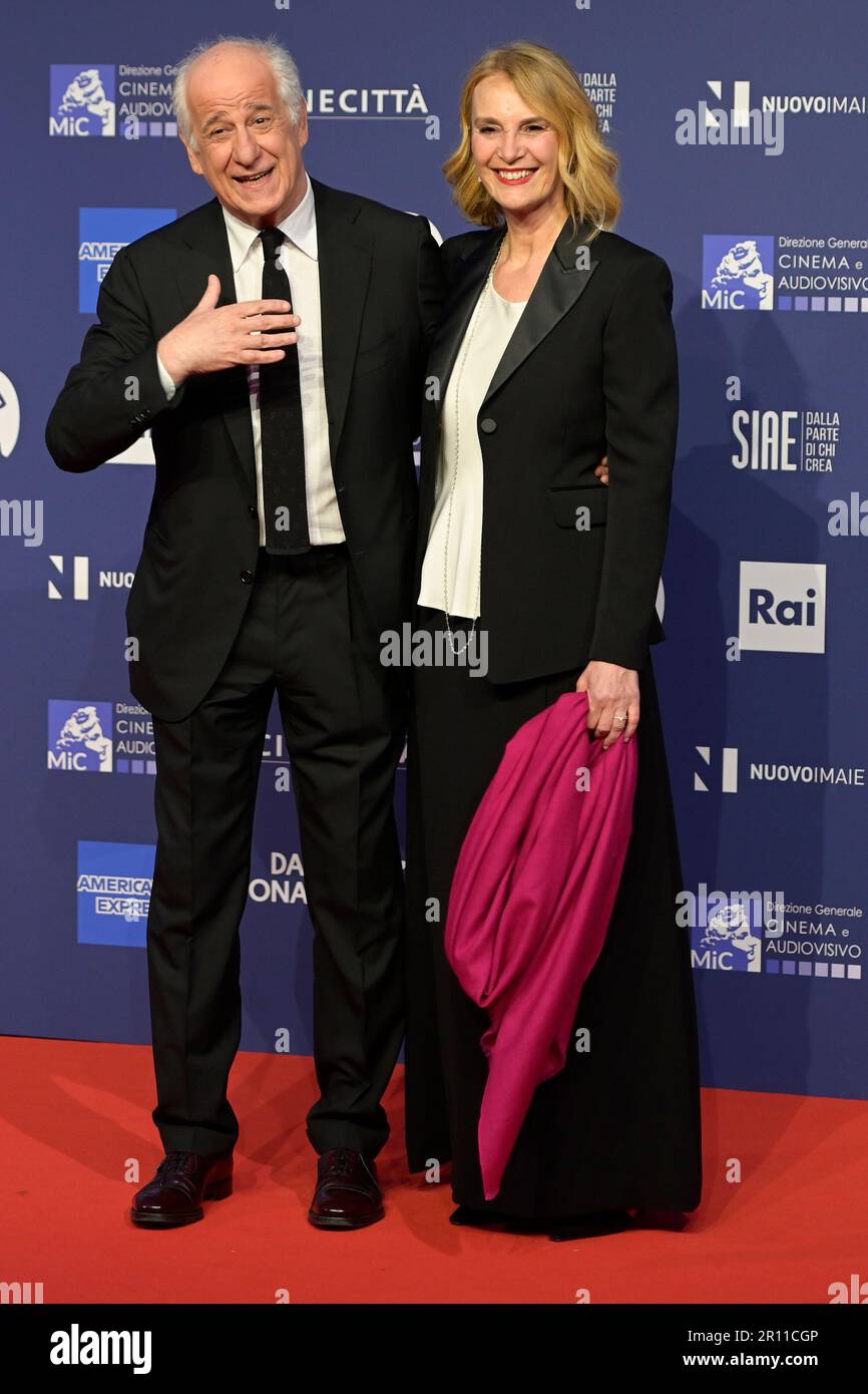 Rome, Italy. 10th May, 2023. Tony Servillo (L) and Manuela Lamanna (R) attend the red carpet of Premi Davide di Donatello 2023 at Cinecittà Lumina Studios. (Photo by Mario Cartelli/SOPA Images/Sipa USA) Credit: Sipa USA/Alamy Live News Stock Photo