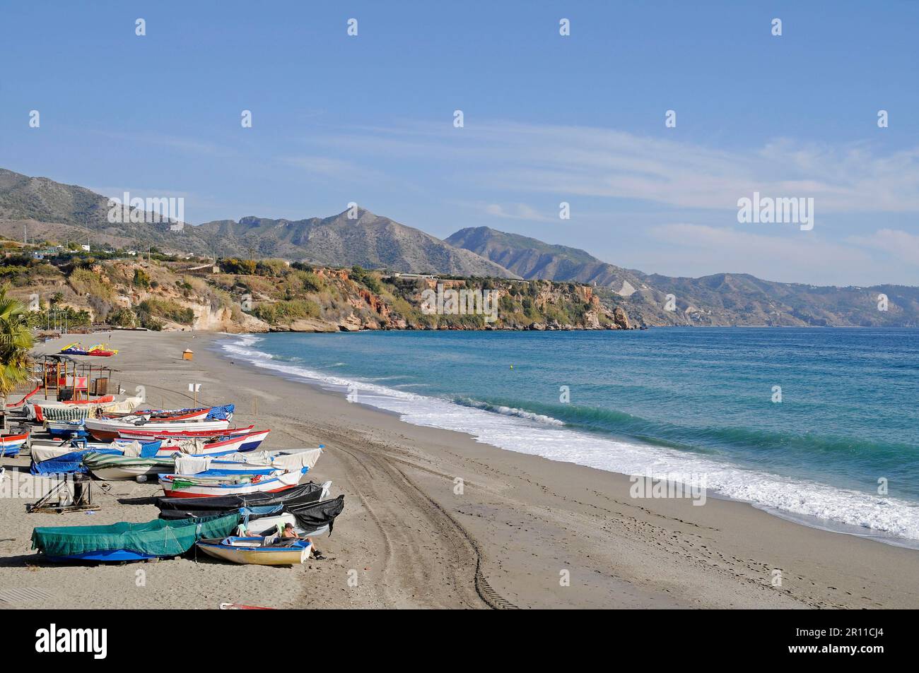 Playa Burriana, Beach, Nerja, Malaga Province, Costa del Sol, Andalucia, Spain Stock Photo