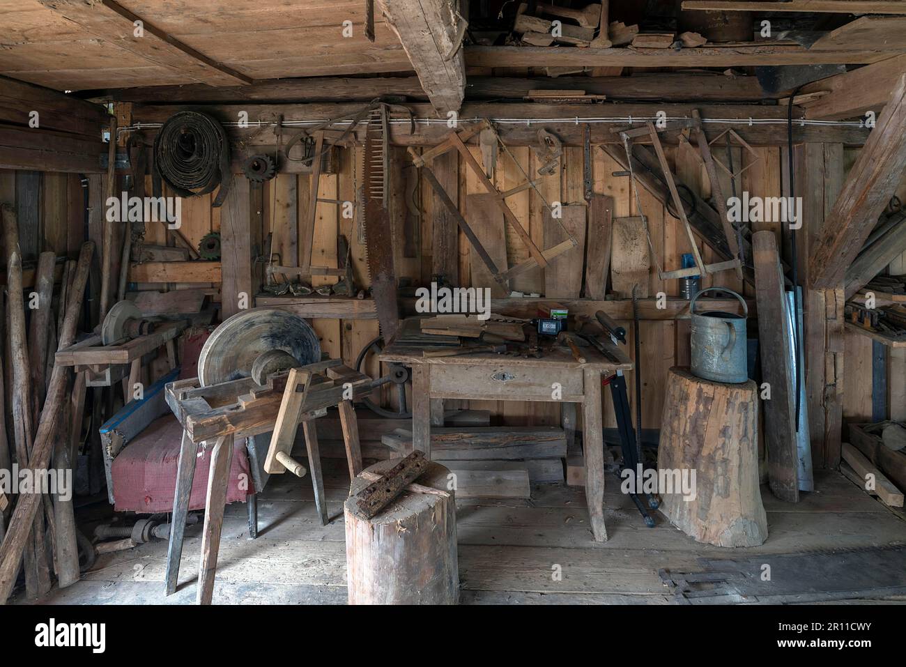 Tool corner in a historic sawmill built in 1870, still in operation ...