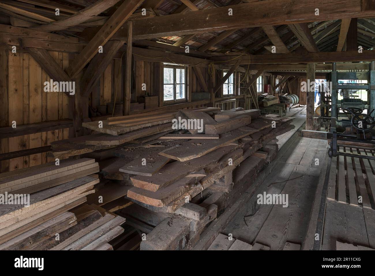 Gang saw in a historic sawmill built in 1870, still in operation, Upper