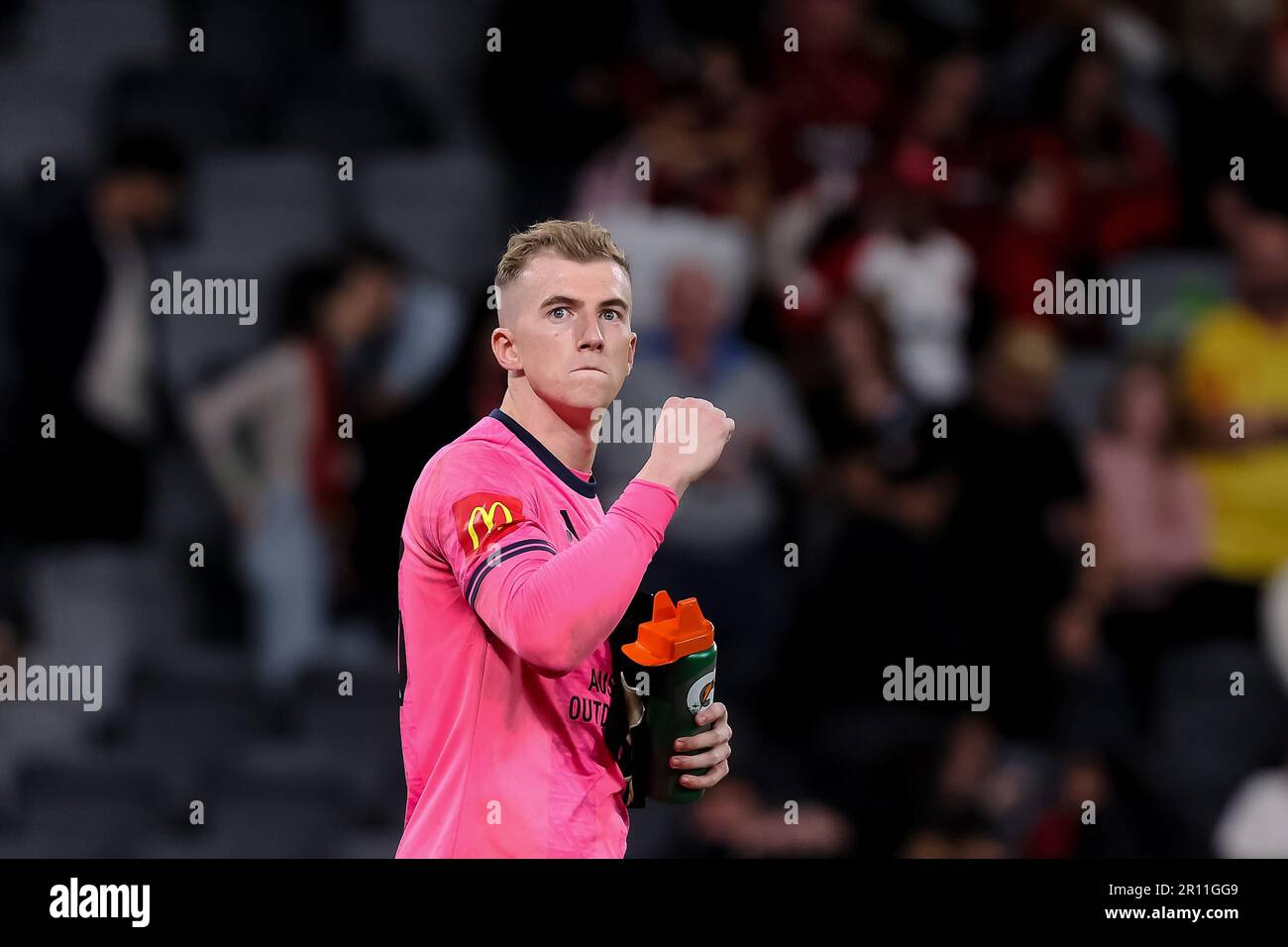 Sydney, Australia, 31 March, 2023. Joe Gauci of Adelaide United fist pumps during the A-League Men's football match between Western Sydney Wanderers FC and Adelaide United at CommBank Stadium on March 31, 2023 in Sydney, Australia. Credit: Damian Briggs/Speed Media/Alamy Live News Stock Photo