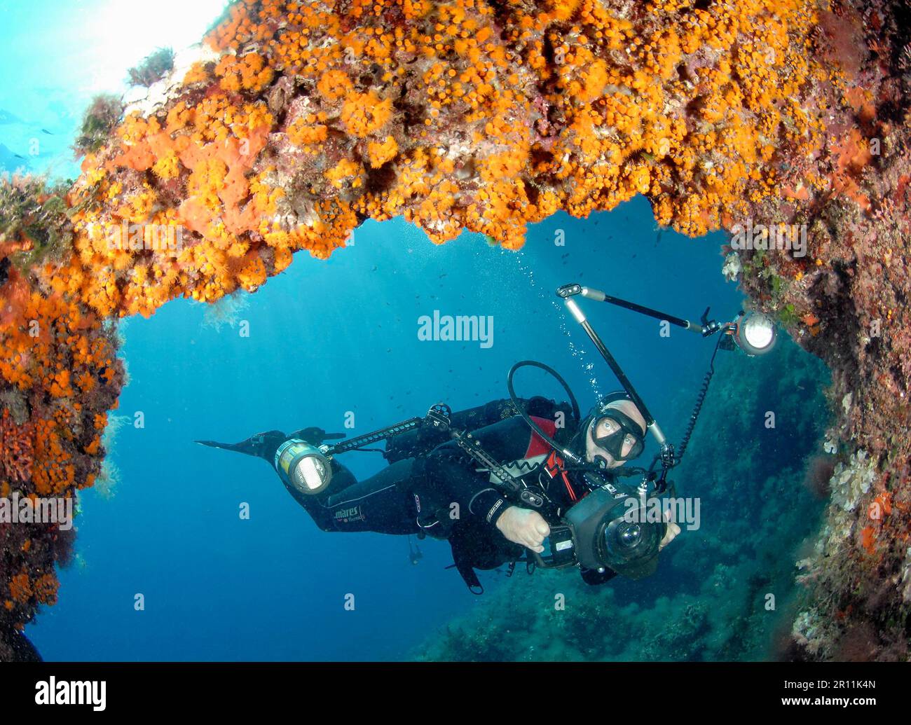 Underwater photographer in the Mediterranean, underwater camera